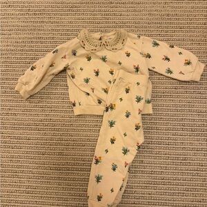 Little Me Cream Floral Baby Set with Crochet Collar